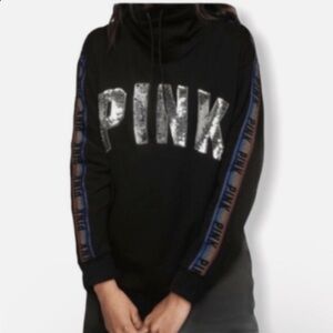 Pink Victoria’s Secret campus bling rainbow sleeve cowl neck pullover sweater M